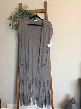 JODIFL Heather Gray Knit Fringe Cardigan